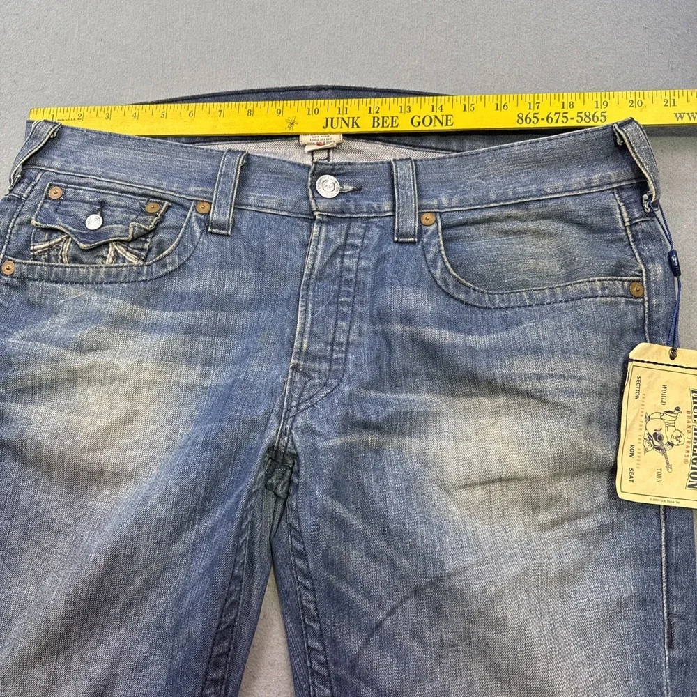True Religion JEANS 36 Slim Fit Straight Blue Denim Flap Pockets Logo Button NWT